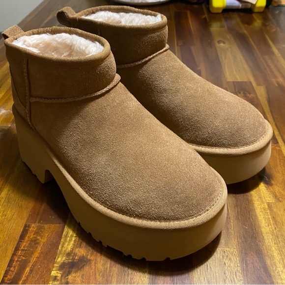 Authentic UGG Chestnut Platform Ankle women's winter boots genuine suede / wool. - Picture 8 of 9